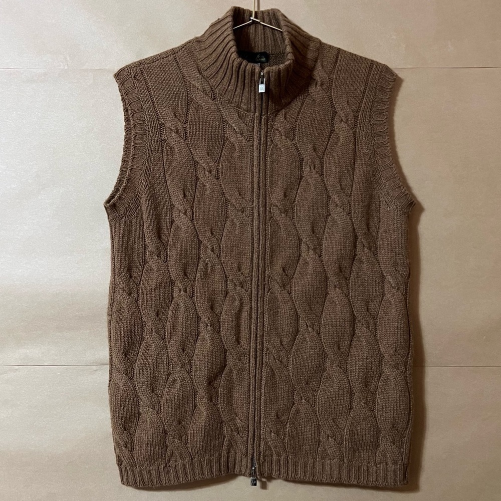 Loro Piana | Cashmere Cable Knit Sweater Vest Zip Front Brown Size S (Size 46)